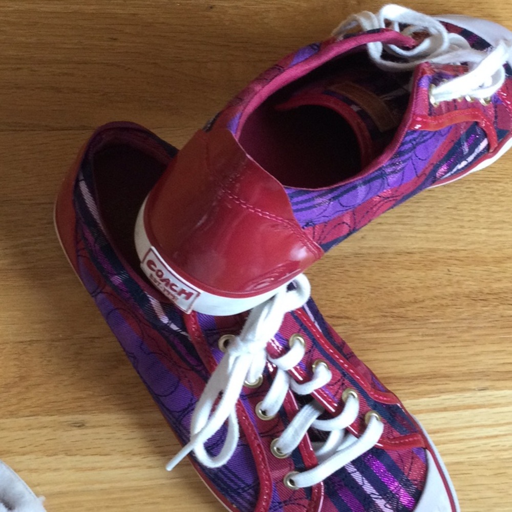 Coach Red and Purple Sneakers with Classic Design - Picture 6 of 8